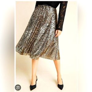 Maeve for Anthropologie Orleans gold sequinned midi skirt, XS
